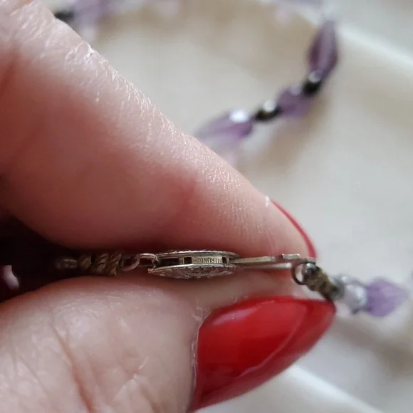 Ametist Genuine Sterling 925°Purple Beaded Necklace And Big Stone CZ